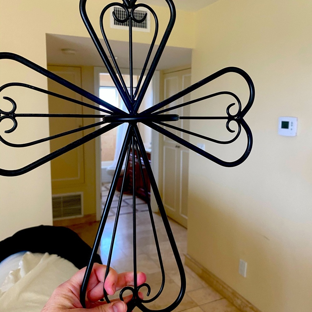 Black metal wall candle holder cross